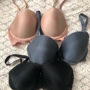 Victoria's Secret Dream Angels Bras Set  of 3 in Nude, Gray & Black size 34DDD